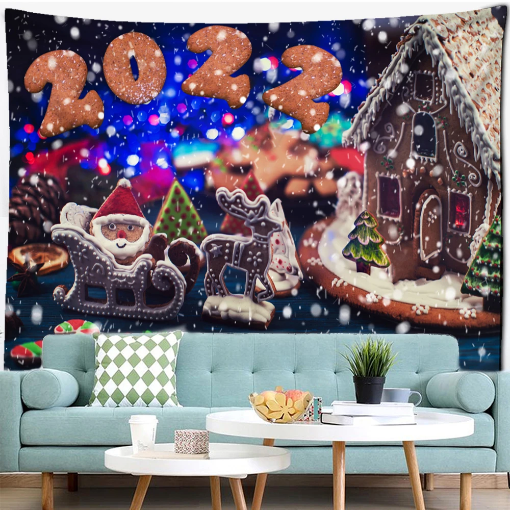 2022 Рождественский Декор, гобелен, кавайный Санта-Клаус, картина на фоне, настенное украшение, бохо, домашний декор для гостиной, гобелен