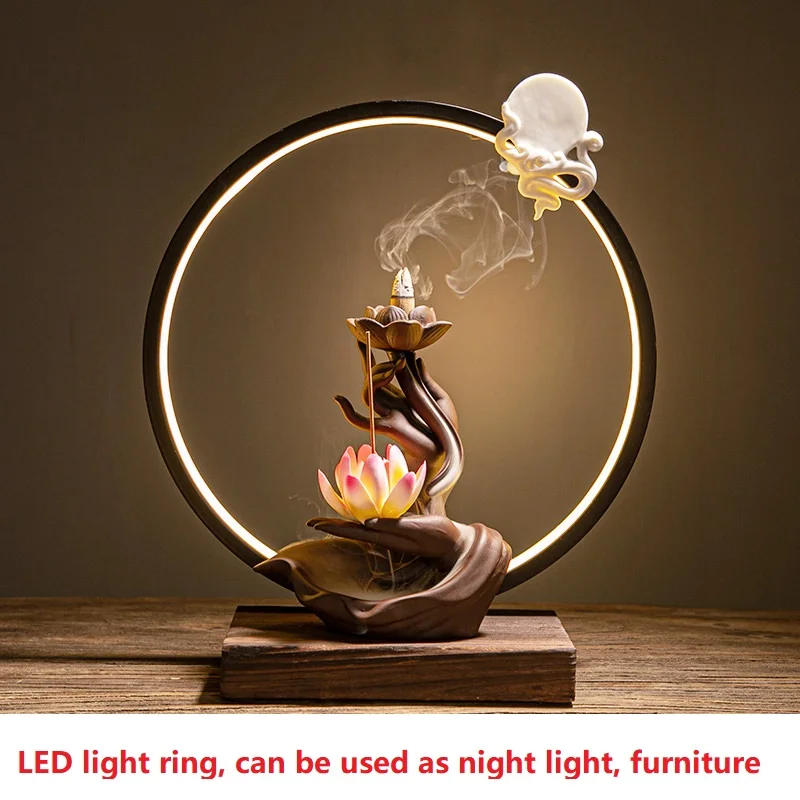 

Purple sand backflow incense burner Zen bergamot lotus heart lamp circle ornaments ceramic aromatherapy stove antique home