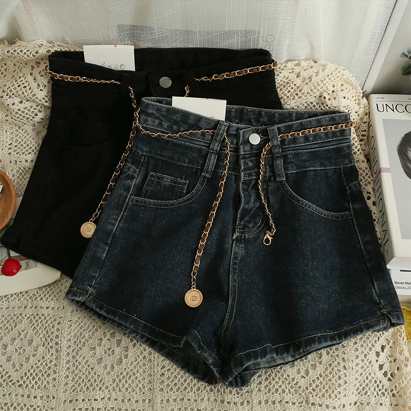 Hear The Future 2023 Spring And Summer New Women's Shorts High Waist Slim Korean Fashion All-match Washed Dark Denim Shorts