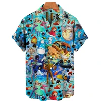 unisex 2022 mens hawaiian shirt 3d animation printed short sleeve fashion anime shirts men women single button 5xl loose top