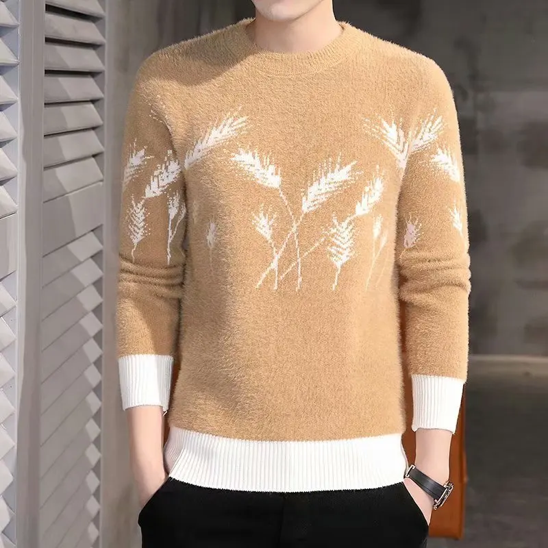 

Autumn and Winter Men's Sweater Warm New Korean Version Personalized Student Slim Fit Casual Printing Knitted Bottoming Shirt