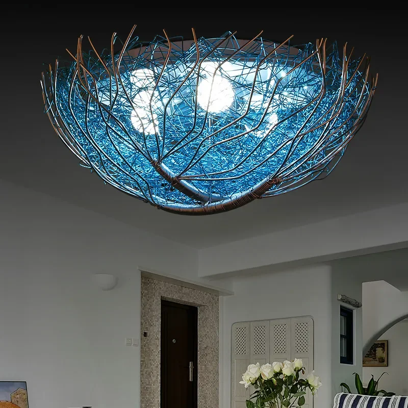 

Creative Nest Ceiling Lamp Children's Room Bedroom Light Personalized Art Lamps Mediterranean Style Lighting Cozy and Romantic