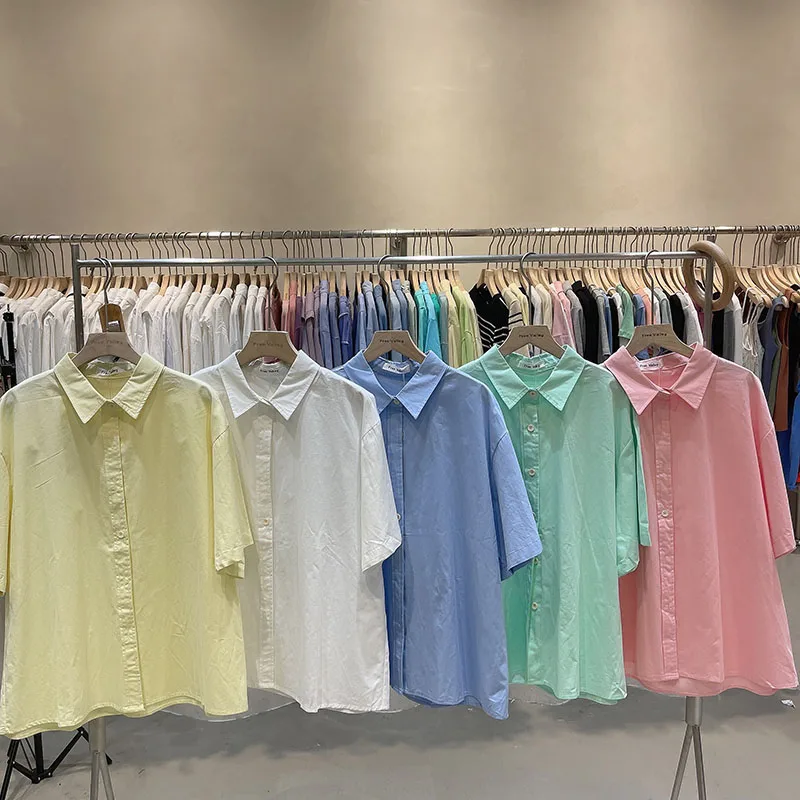 

5colors femme womens Loose tops 2022 summer korean Breif style soild color short sleeve shirt women blouses (F4330)