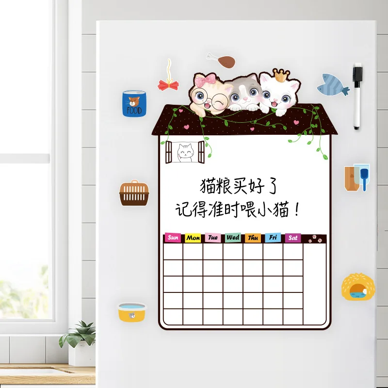 

Cartoon Cat Animal Magnetic Kitchen Whiteboards Fridge Magnets Dry Wipe White Board Marker Writing Record Message Remind Board