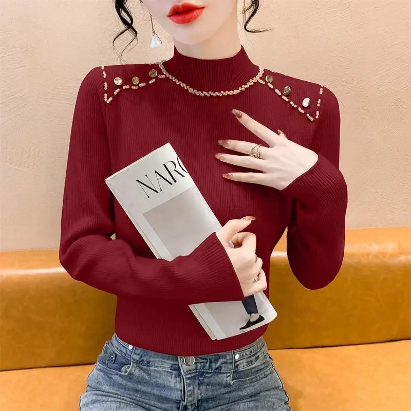 Новая женская базовая рубашка в стиле ретро с полувысоким воротником и длинными