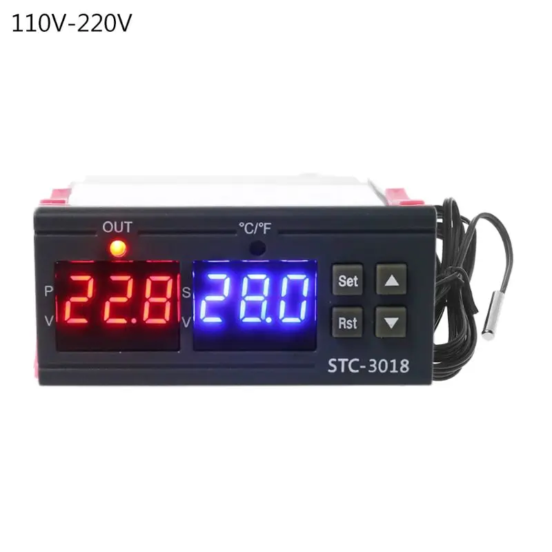 

Duble Display Temperature Controller Celsius & Fahrenheit 10A Thermostat Switch AC 110V 220V for Incubator Breeding