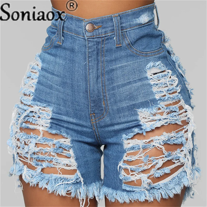 Летние женские сексуальные джинсы с высокой талией рваные обжимные повседневные