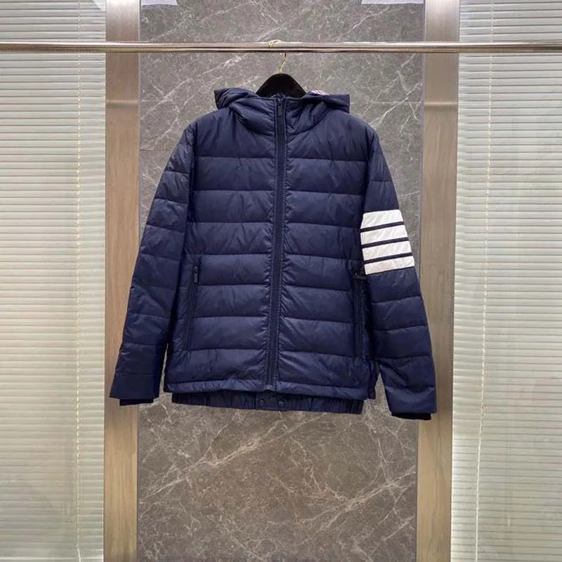 TB THOM Men's Jacket Winter Korean Fashion Down Jacket Down-Filled Matte Nylon White Stripes Hoodies Coats Casual Hooded Jackets