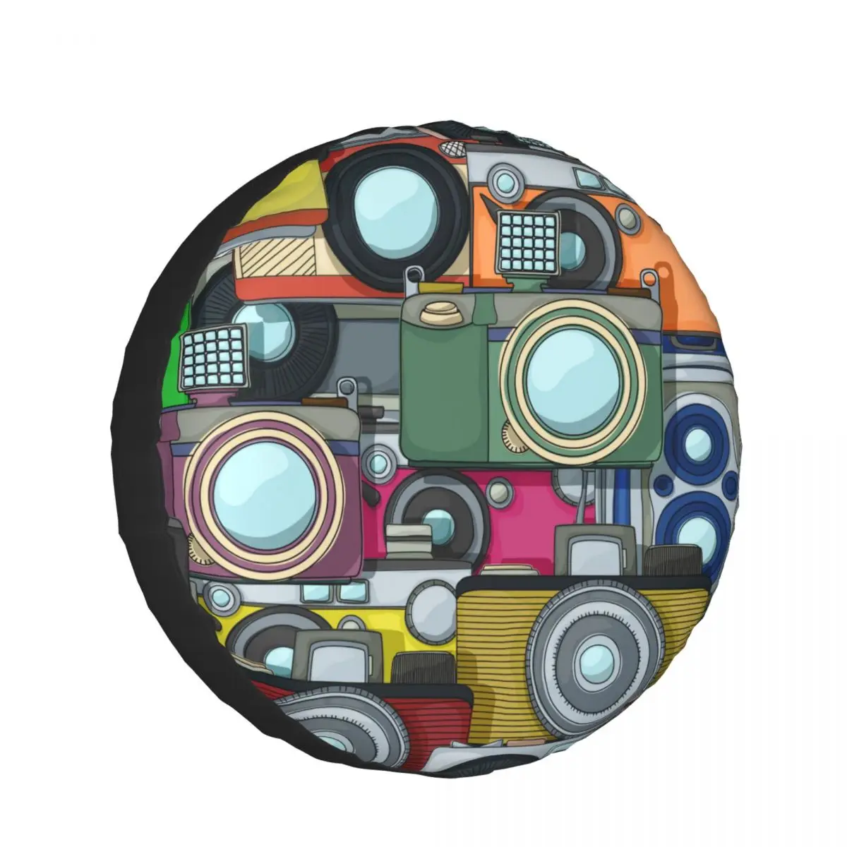 

Universal Car Tire Cover Case Spare Tire Wheel Bag Tyre Spare Storage Cover Polyester Vintage Multicolor Photo Cameras Pattern