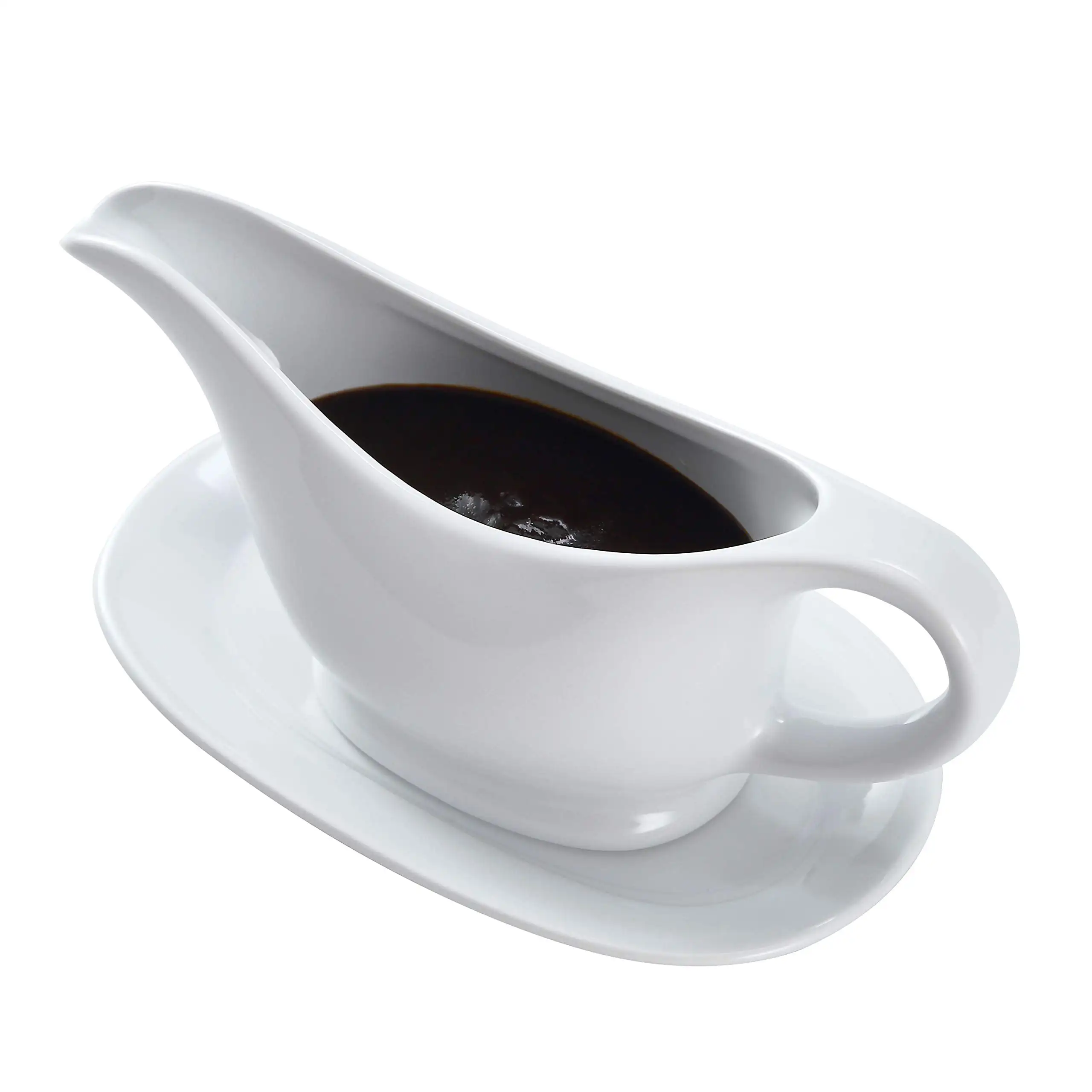 

R Ceramic Gravy Boat And Tray For Salad Dressings Milk Broth Creamer Micro