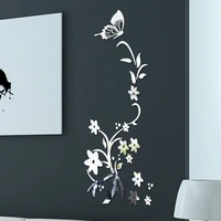 3d creative diy butterfly flower wall stickers acrylic mirror home room refrigerator cabinet background wall decoration stickers