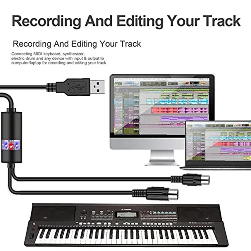 Кабель MIDI с USB-кабелем переходник на USB для подключения клавиатуры Piano к