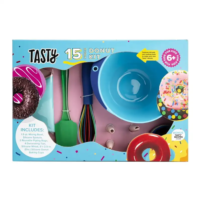 

Donut Gadget Set, Includes Mixing Bowl, 6 Silicone Baking Cups, Spatula, 4 Decorating Tips, 2 Reusable Piping Bags, Silicone Whi