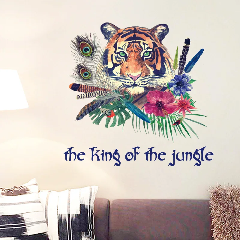 

Personalized Fashion Tiger Feather Wall Sticker Bedroom Entrance Backdrop Home Decor Art Decals 3D Wallpaper Decoration Stickers