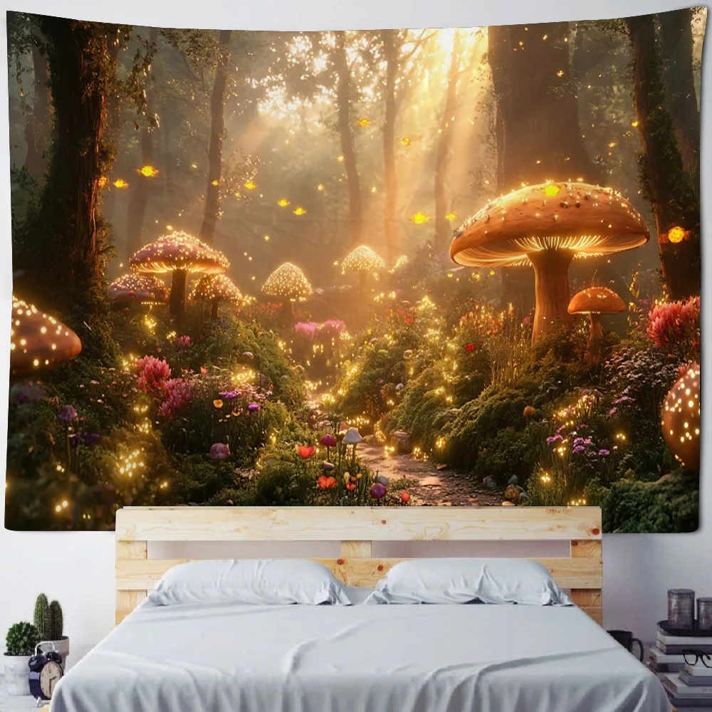 

Сказочный гобелен с грибами и лесом 100% полиэстер