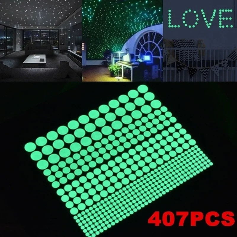 1 лист 407 шт 3D светящиеся наклейки на стену светится в темноте со звездами горошек