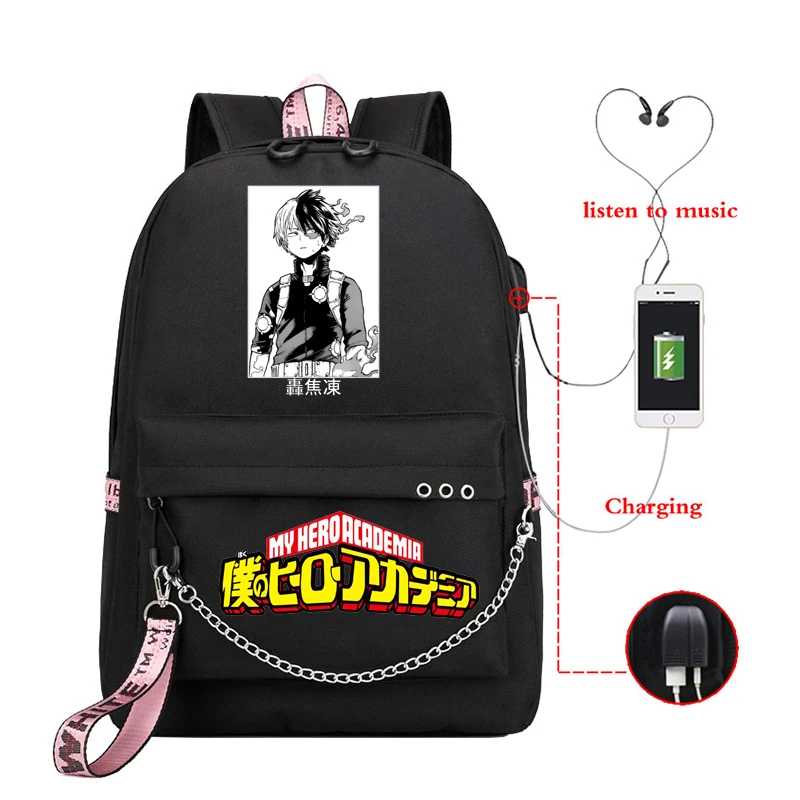 

Anime My Hero Academia Flaming Todoroki Shoto Todoroki School Bag Usb Charging BNHA Anime Boku No Hero Academia Girls Backpack