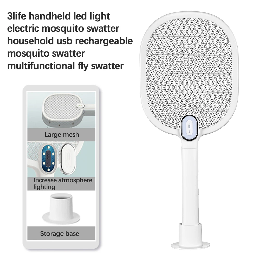 

4100V Electric Insect Racket Swatter Zapper USB Rechargeable Mosquito Swatter Pest Repeller Bug Kill Fly Bug Zapper Killer Trap