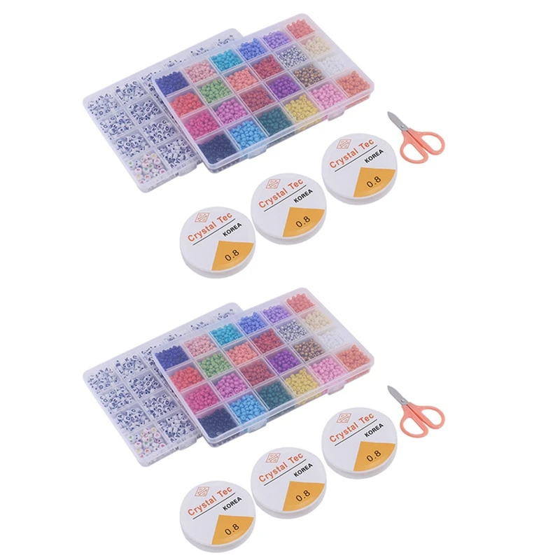 

2X Jewelry Making Kit Beads For Bracelets - Bead Craft Kit Set, Glass Pony Seed Letter Alphabet DIY Art And Craft