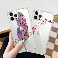 colorful feathers clear phone case for iphone 12 11 pro max 7 8 6 6s plus x xs xr 13 mini se 2020 soft bumper shockproof cover