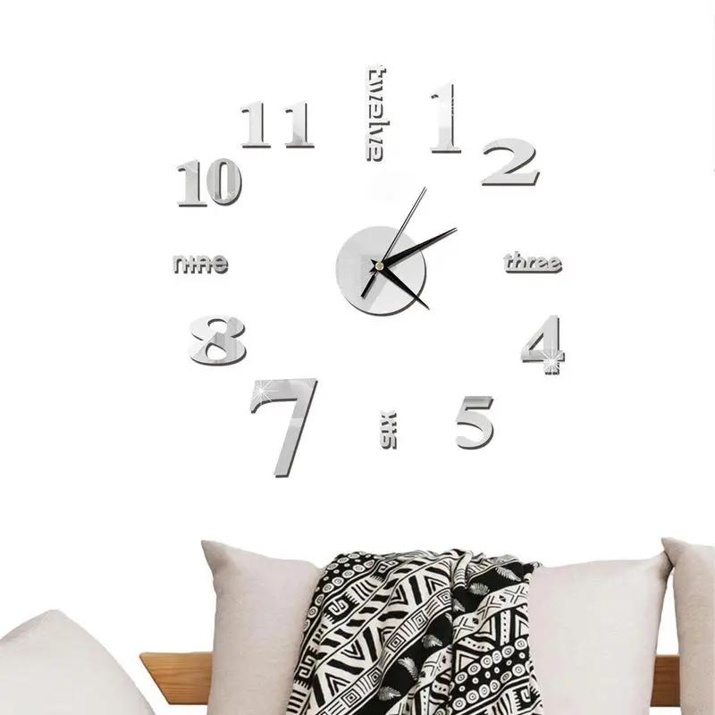 

Large DIY Wall Clock Modern 3D Wall Clock With Mirror Numbers Stickers For Home Decorations Office Decorations