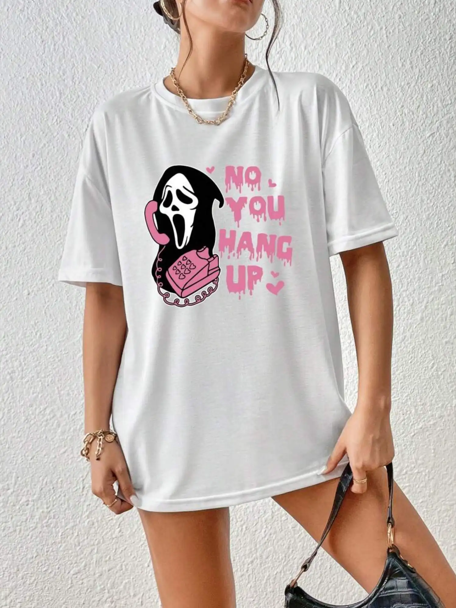 Футболка женская с коротким рукавом и принтом телефона