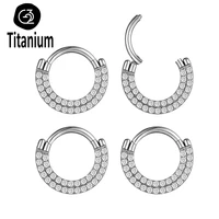 tit 1pc astm f136 titanium piercing double row of zircon body jewelry earrings nose rings clicker septum cartilage tragus helix