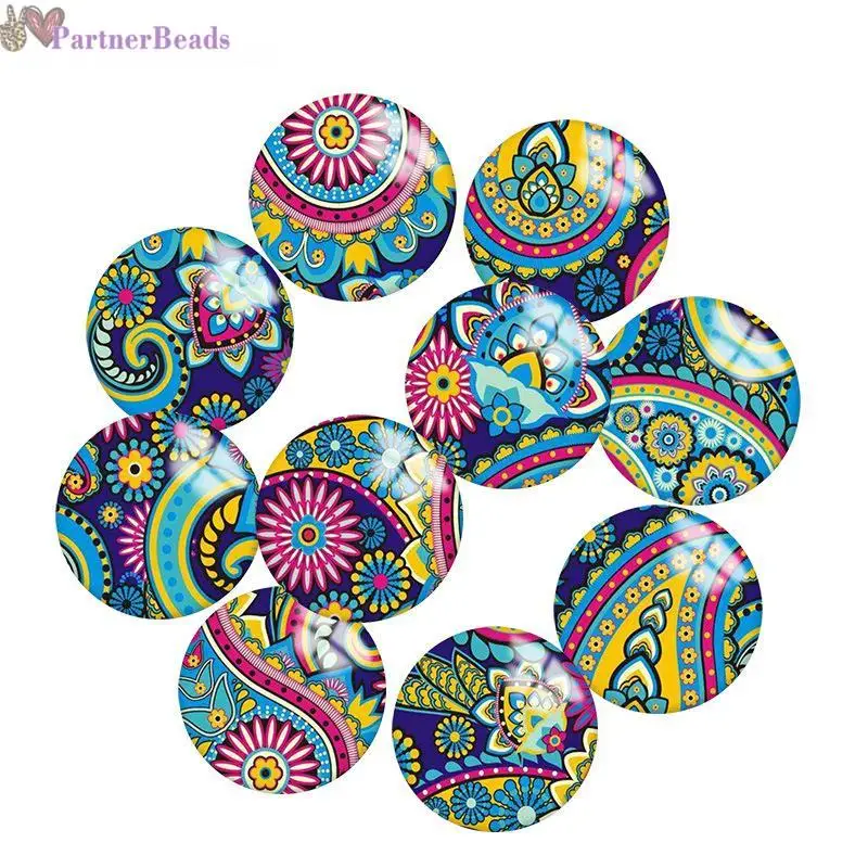 

Bohemia Pattern Round Photo Glass Cabochon Demo Flat Back Making Findings 20mm Snap Button N2621