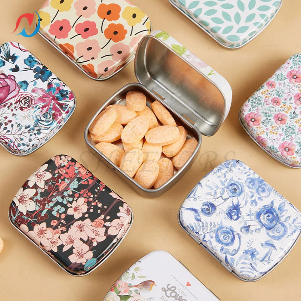 

10pcs 2.3x1.8x0.6 Inch Mini Tin Box Metal Hinged Empty Tins With Lid Portable Rectangular Candy Pill Cases For Home Organizer