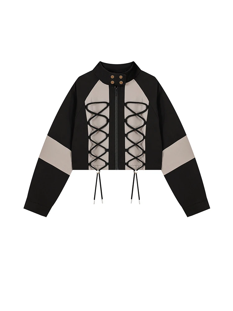 

Women's Patchwork Jacket Vintage Korean Style 90s Y2k Long Sleeve Lace-up Coat Loose Fashion Streetwear Outwear Top 2023 Clothes