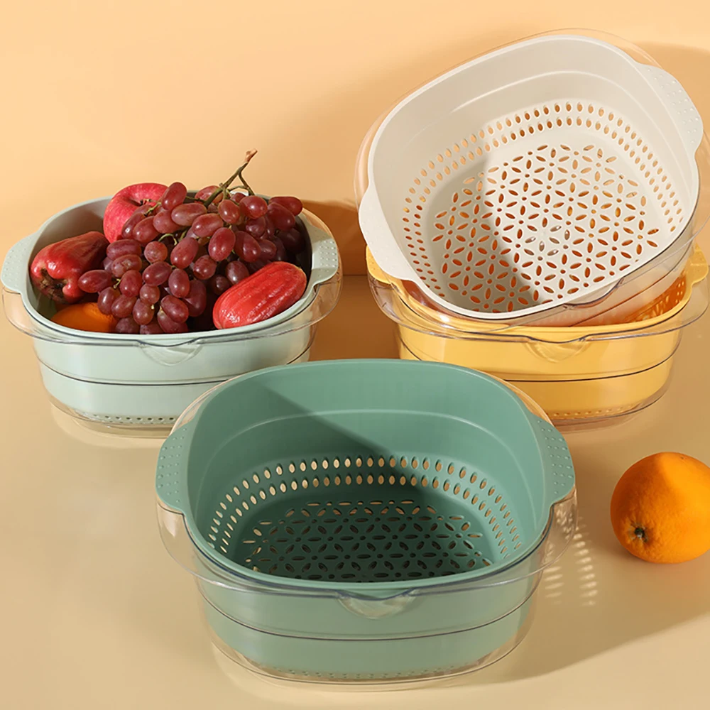 

Kitchen Supplies Kitchen Double Drain Basket Fruit Vegetable Washing Strainer Collapsible Drainer kitchen Gadgets Accessories