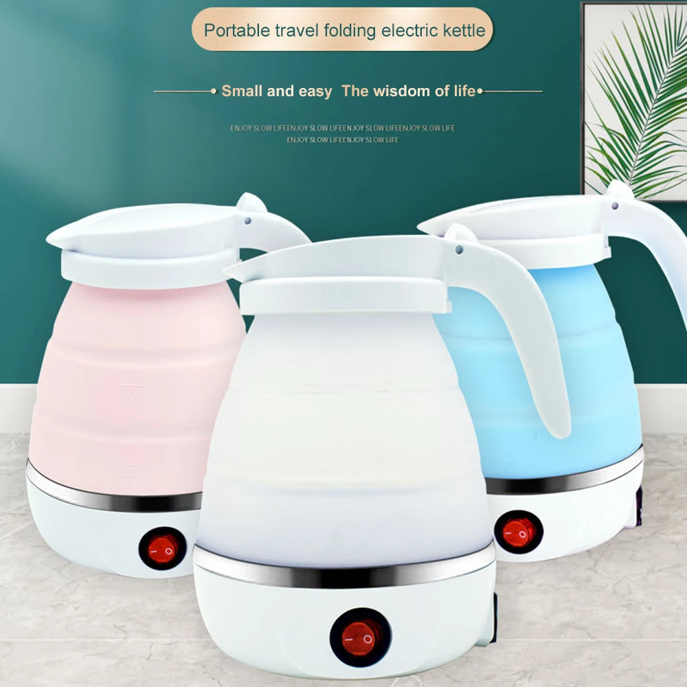 

600ml Compact Electric Kettle Silicone Foldable Portable Travel Hot Water Heating Boiler Tea Boiling Pot Home Electric Supplies