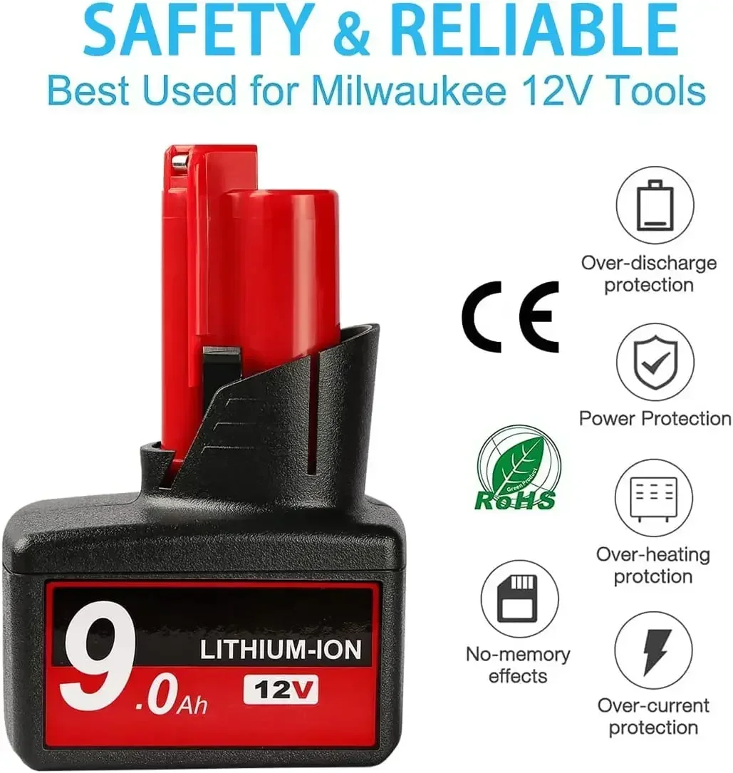 9.0AH для Milwaukee M12 48-11-2460 LITHIUM XC 9 0 расширенный аккумулятор 48-11-2412