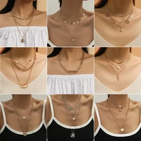 aporola fashion multilayer necklace hip hop metal thick chain long clavicle chain men and women stacked necklace party gift