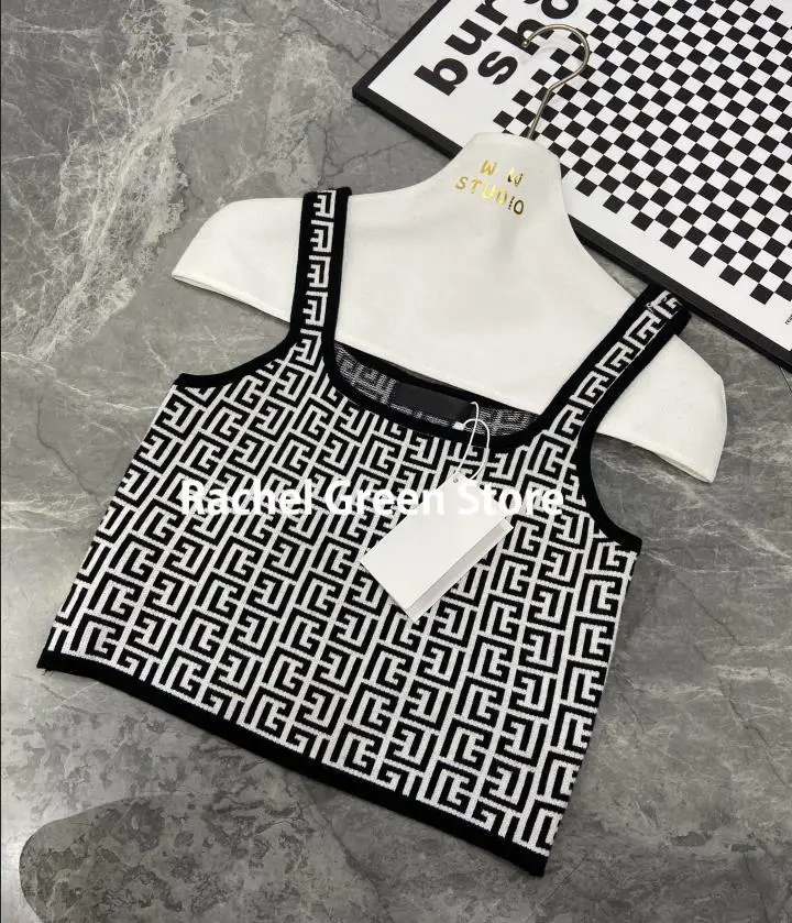 

2022 New Branded Fashion Summer Crop Top Women Geometric Pattern slim fits knitted Clothes Tank Top Sexy Women Tops sexy blouse