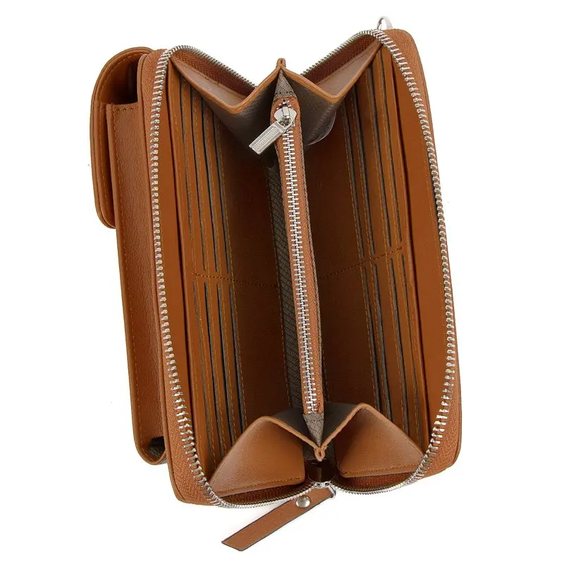 Crossbody Cell Phone Bag Wallet RFID Women's Wallet Small Tote Zipper Cell Phone Credit Card Wallet With Tassel (Brown)