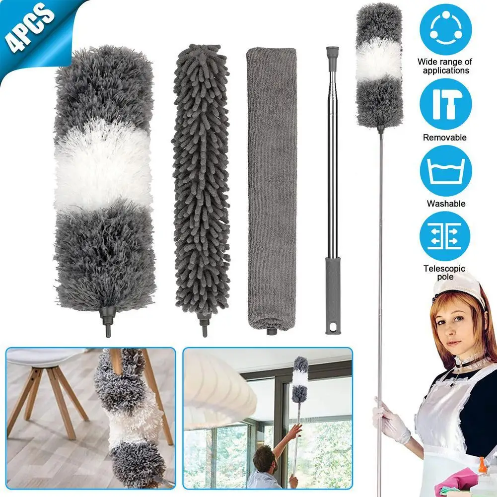 

4Pcs Microfiber Feather Duster Extendable Bendable Dusters With Extension Pole Cleaning Tools For Cleaning Ceiling Fan Furniture