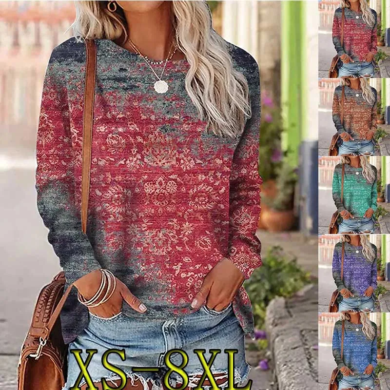 

Зимний женский топ с принтом, футболка, Женская Повседневная Толстовка с круглым вырезом и длинным рукавом, женская футболка