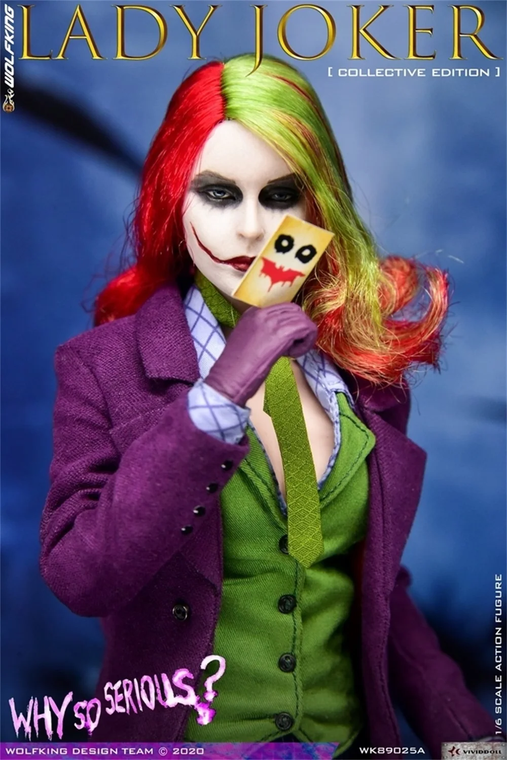 

Scale 1/6 WOLFKING1 WK89015A Sexy Lady Joker Clown Poker With Platform 3 Version Head Sculpture Set Model For 12inch Action Doll