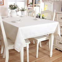 customizable lace edge white polyester linen tableclothrectangular dust proof table coverfor kitchen dinning table home decor