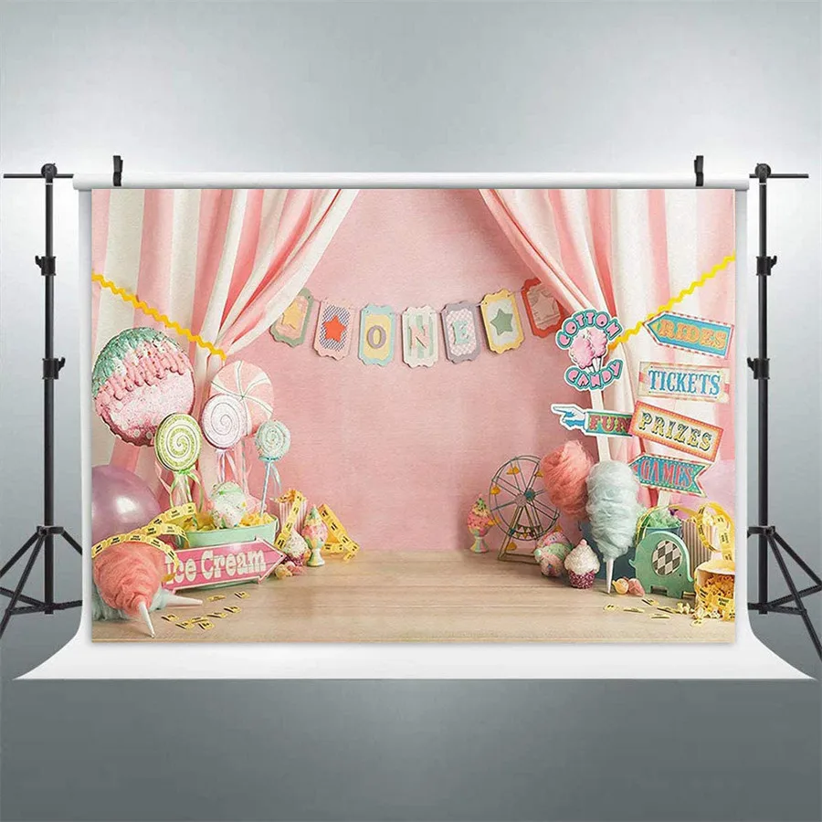 

Candyland мороженое девочка один день рождения стена Баннер Декорации сладкий леденец Розовая Занавеска принцесса фотография фон