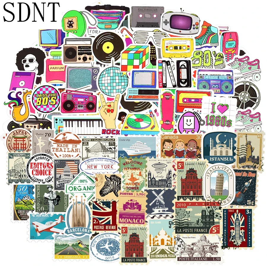 

10/120 PCS 8090s Stamp Retro Stickers Vintage Classic Waterproof Stickers for Laptop Car Guitar Skateboard Moto Helmet Sticker