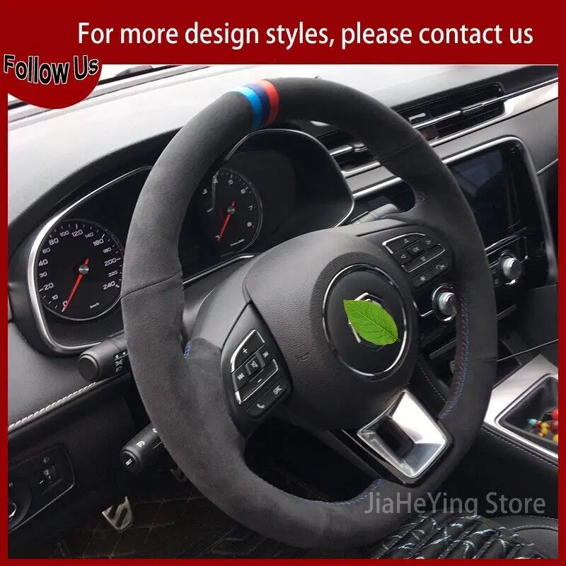 

Hand Sew Charcoal Black Suede Car Steering Wheel Cover For MG MG6 MG3 HS ZS MG5 Interior Accessories