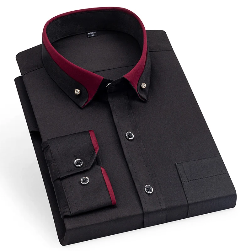 Button Down Long Sleeve Business Casual Dress Non-iron Anti-wrinkle Slim Fit Male Clothing