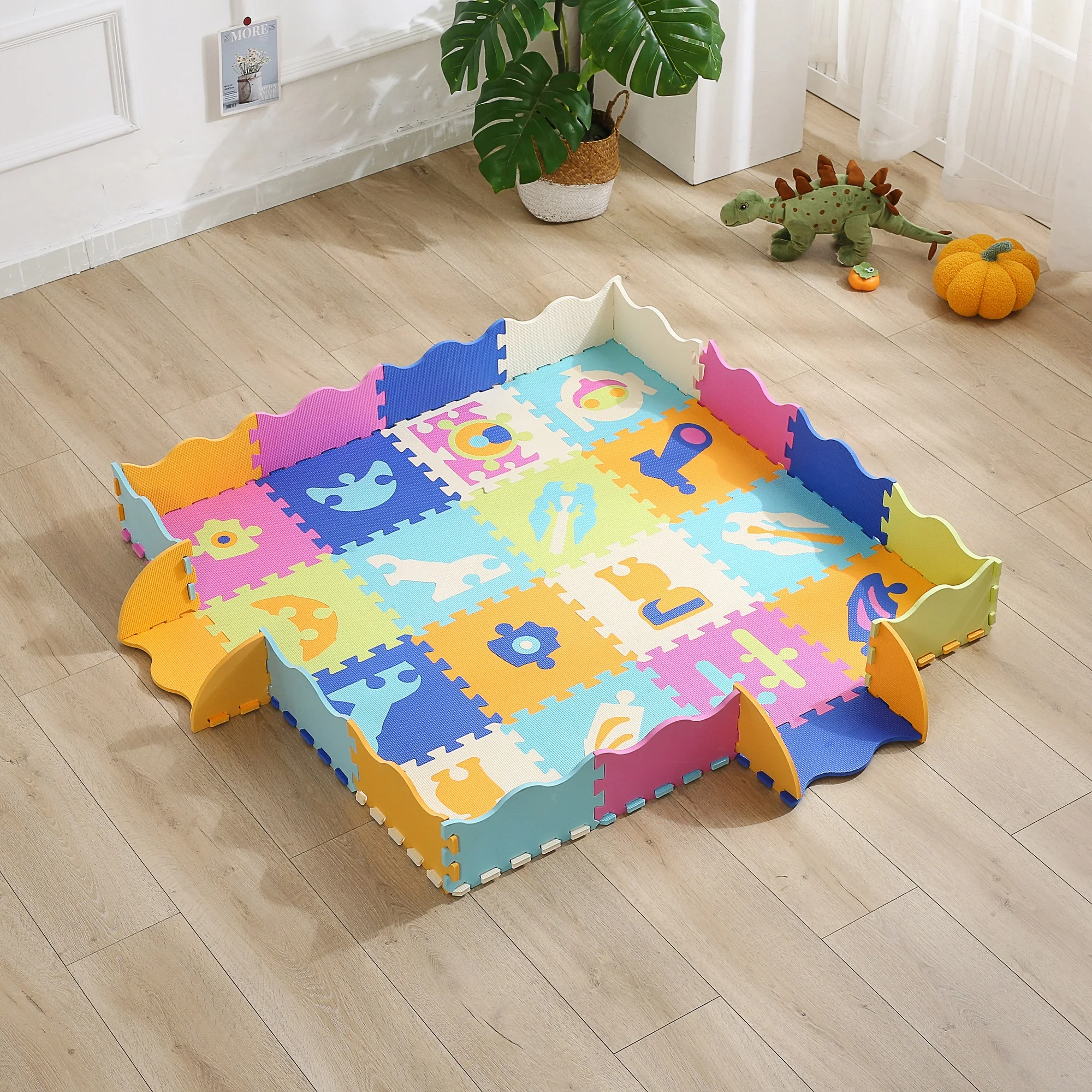

Dietney Babies Puzzle Mats Baby Games Carpet with Fence Robot Crawling Play Mat Foam Mat Non-Toxic EVA150*150*1CM
