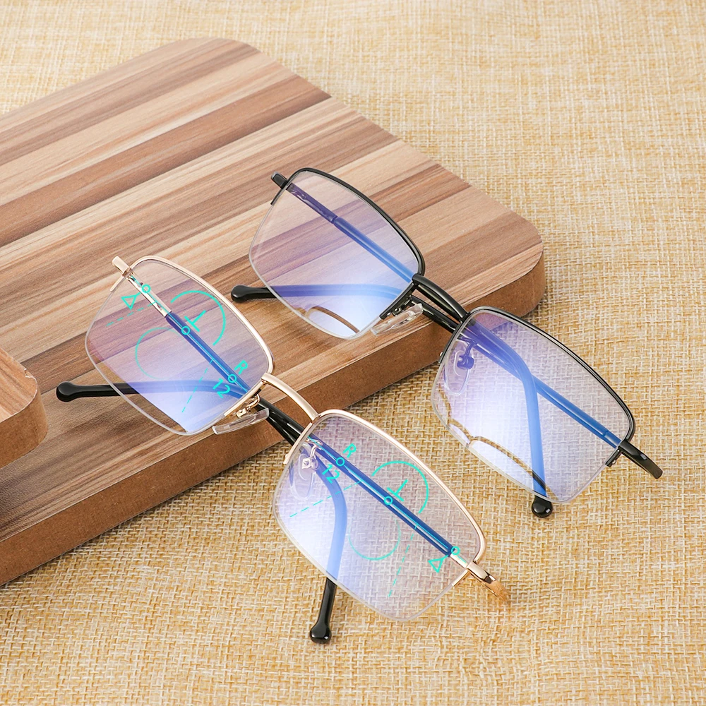 

New Unisex Progressive Multifocal Reading Glasses Titanium Frame Metal Presbyopia Eyewear Bifocal Anti Blue Light Glasses