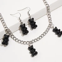 cute black bear pendant necklace and earrings for women 2021 clothing funny y2k jewelry sets e girl gothic accessories jewelry