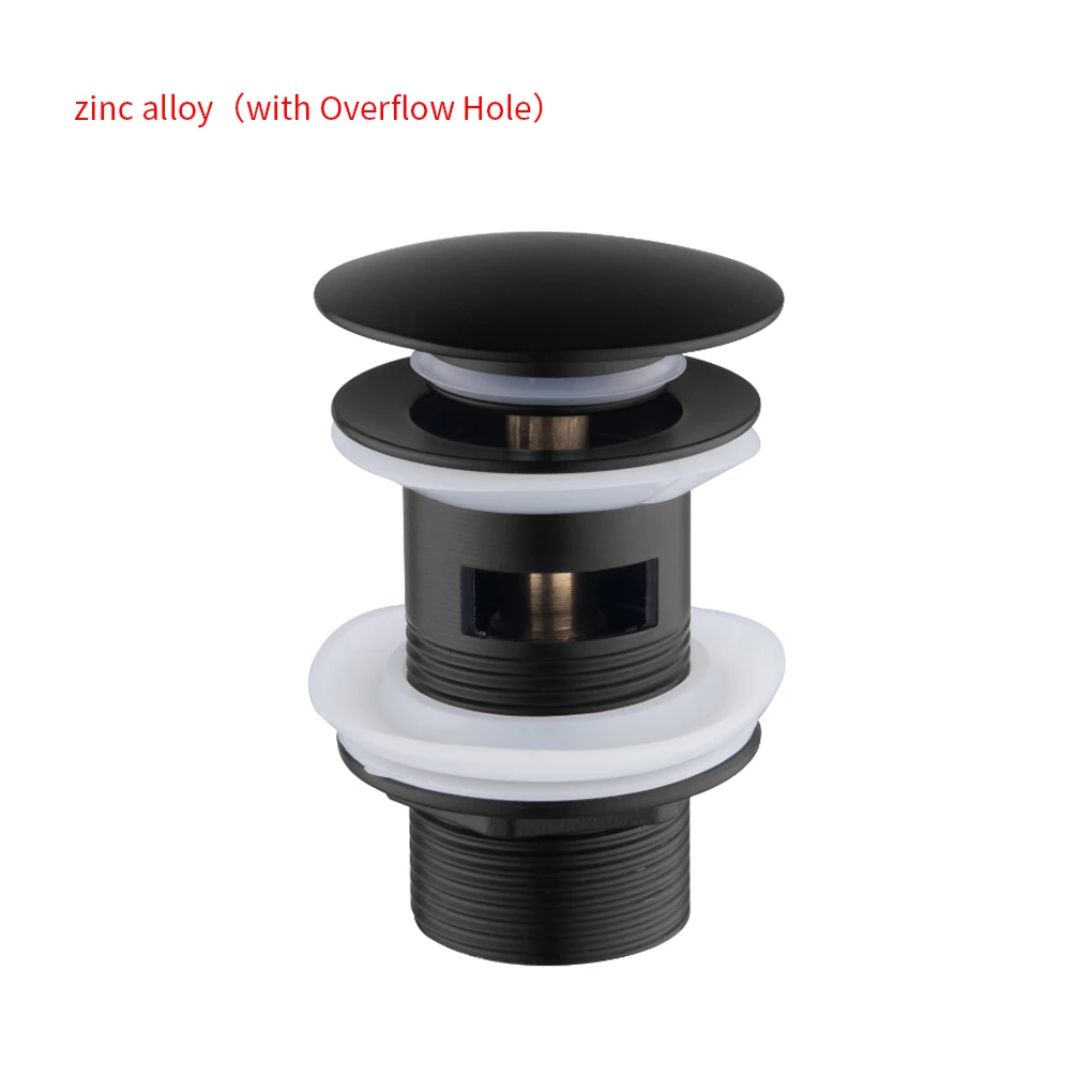 

Matte Black Gold Bathroom Basin Sink Stainless Steel Drain With Overflow Kitchen Bath Drain Stopper with Hole