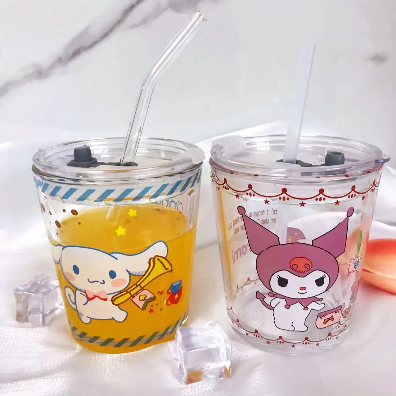 400 мл Sanrio мультфильм Hello Kitty стеклянная чашка с рисунком Аниме Фигурка куроми чашка для воды детская Милая кружка из коричного стекла соломинка чашка для молока