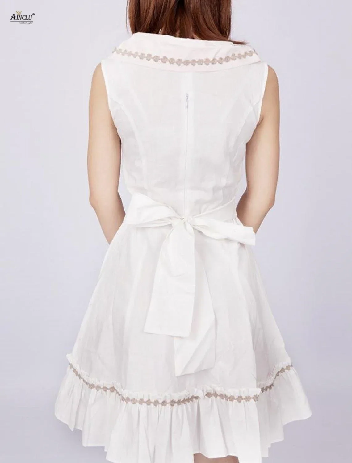 Платье средней длины Ainclu женское XS-XXL белое платье без рукавов с бантом